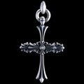 Chrome Cross Pendant (L) with ID Ring Linked Silk with Diamond