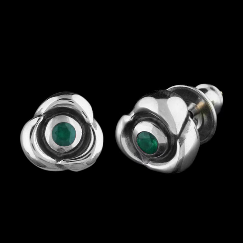 Flow Stud Earrings with Emerald