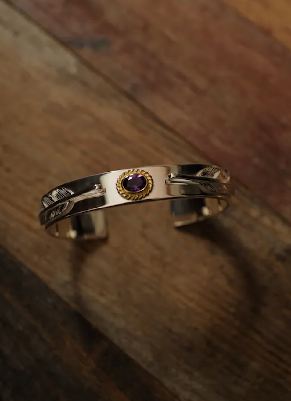 12mm 金縄アメジスト／ダブル銀フェザーS 平打ちバングル