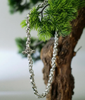 HB11491 Sterling Silver 10mm Open Link Necklace w/Wrapped Micro Chain , White Diamond Toggle