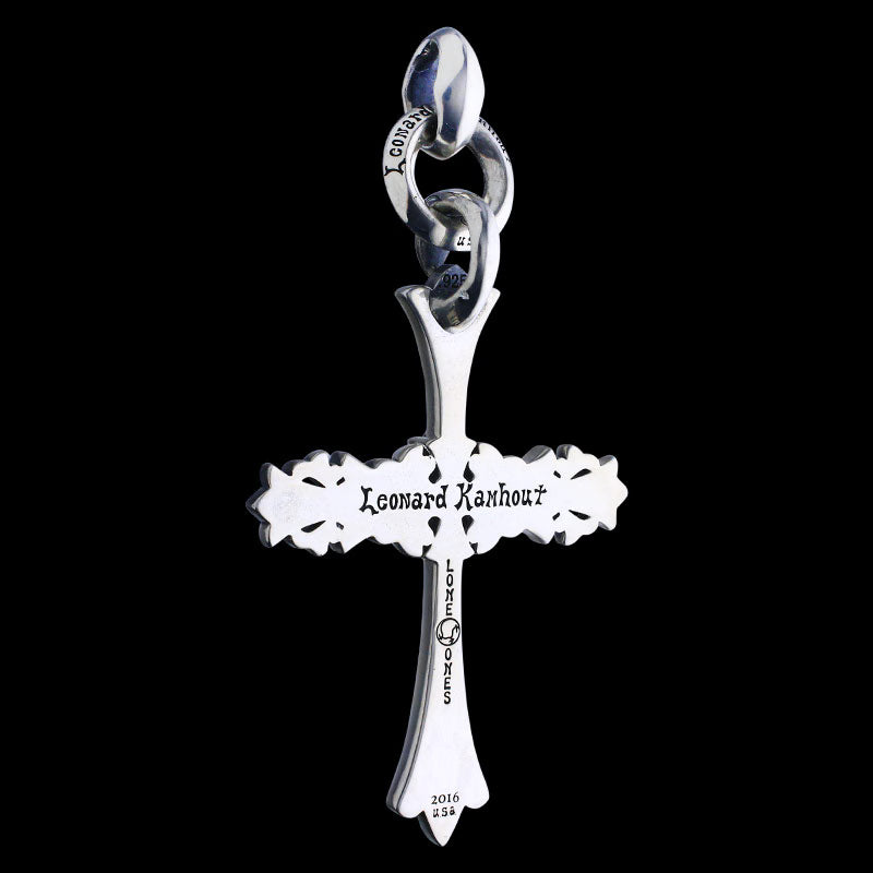 Chrome Cross Pendant (L) with ID Ring Linked Silk