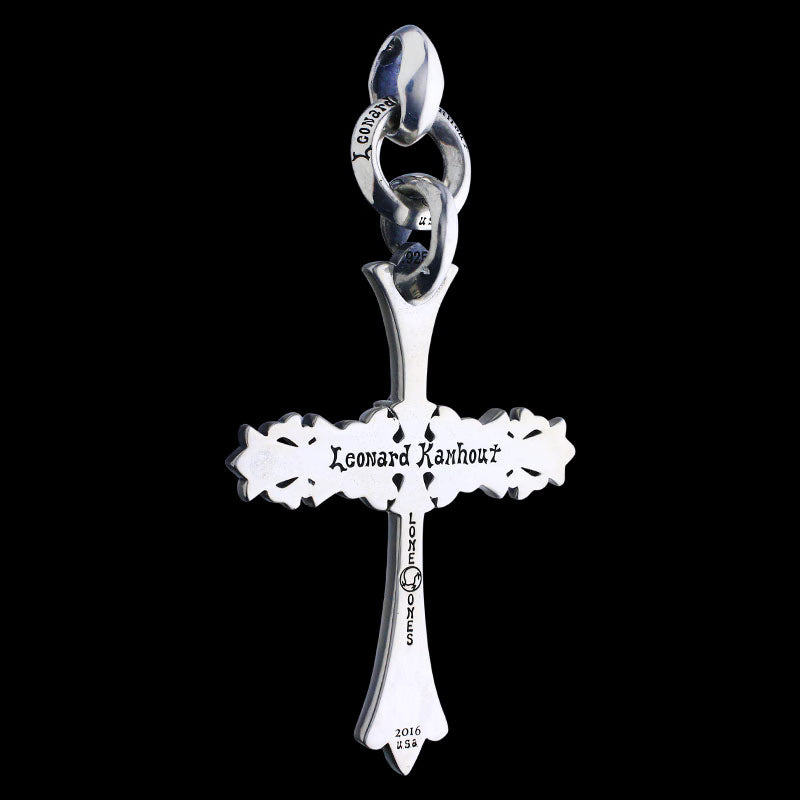 Chrome Cross Pendant (L) with ID Ring Linked Silk with Diamond