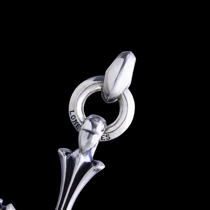 Chrome Cross Pendant (L) with ID Ring Linked Silk