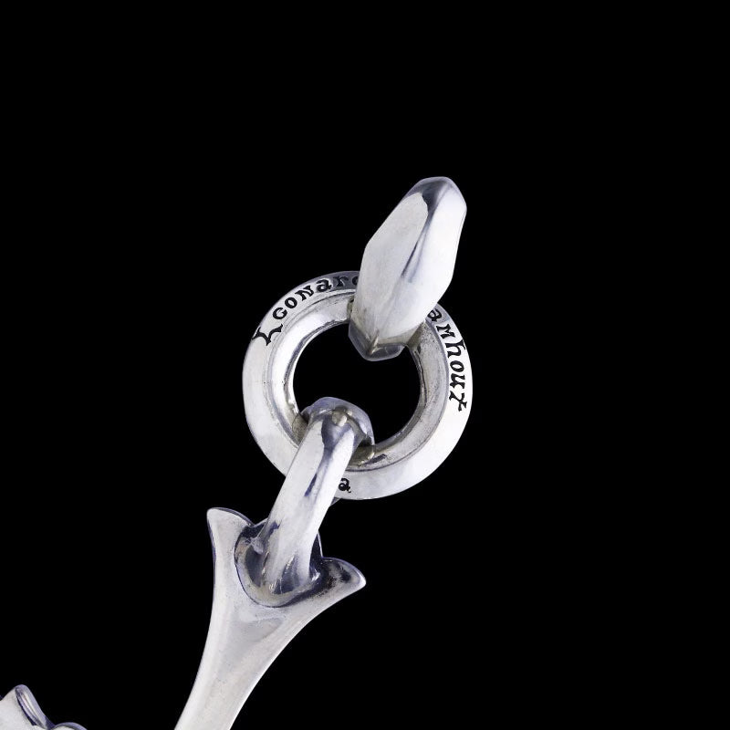 Chrome Cross Pendant (L) with ID Ring Linked Silk with Diamond