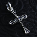 Chrome Cross Pendant (L) with ID Ring Linked Silk with Stone