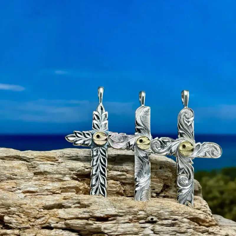 K18 Kaila Motif Cross Pendant (Heritage)