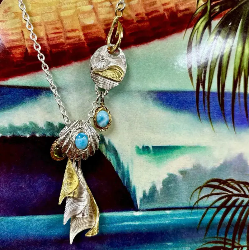 鳴島翔 Island Gem pendant (Larimar/18K bezel)