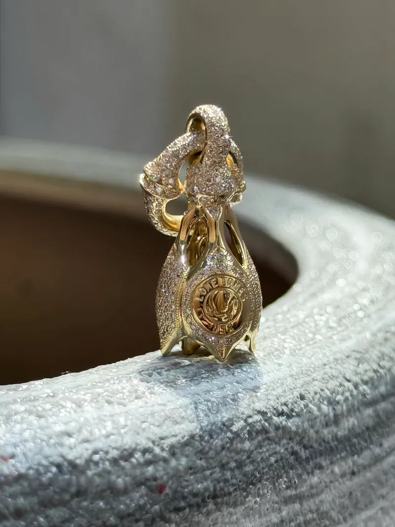 18K YG Tear Bell S w/Pave Diamonds
