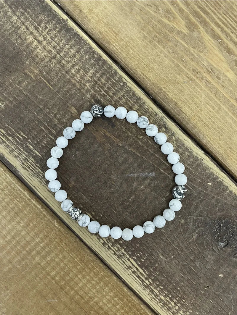 Lone Ones 6mm Stone Bracelet w/ Chick Bead, Hawk Bead & Embossed Bead