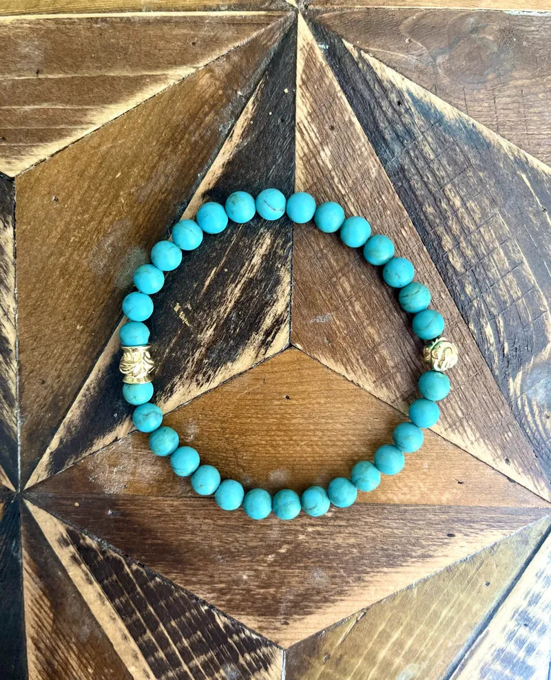 Lone Ones Stone Bracelet w/ K18 Gold Hawk Bead & Embossed Bead
