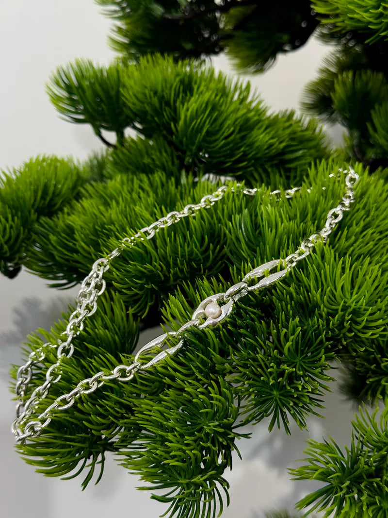 3 silver Silver Necklace (Pearl on middle) with 10cm adjust
