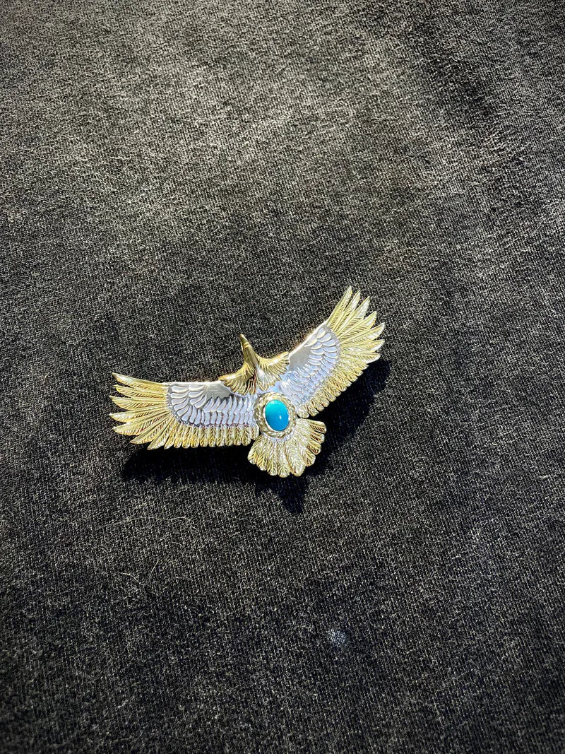 18Kゴールドコンビ・金縄ターコイズ付きイーグル