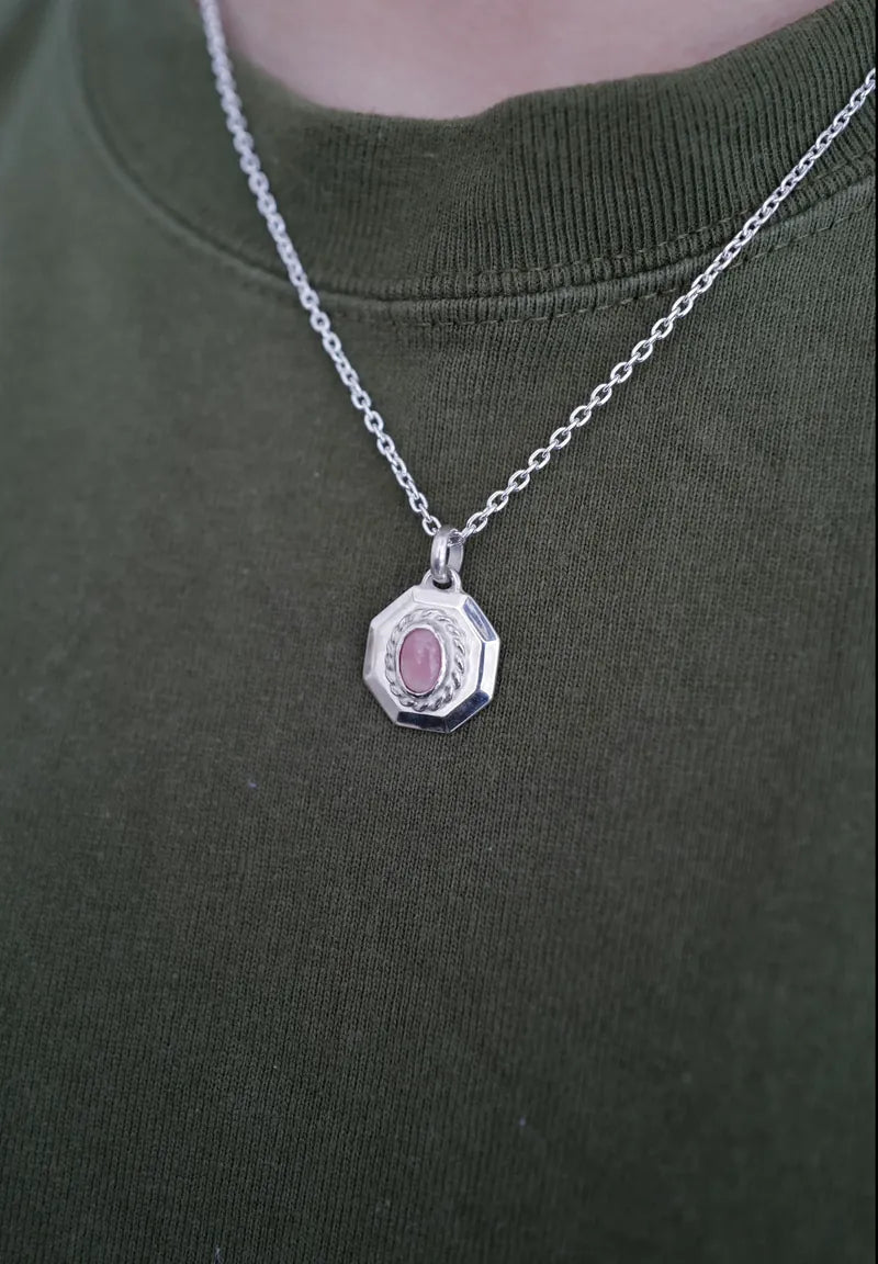 Stone Okutagon Pendant with Silver Chain