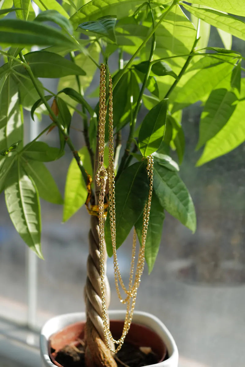 18K YG 2MM MINI SILK DOUBLE NECKLACE CHAIN