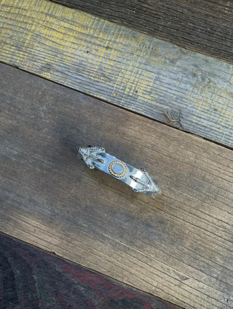 12mm 金縄オパール ダブル銀爪平打ちバングル