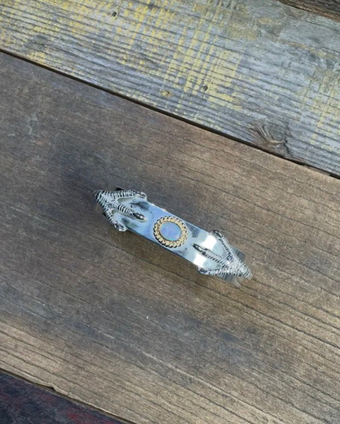 12mm 金繩Opal 雙銀爪平打Bangle