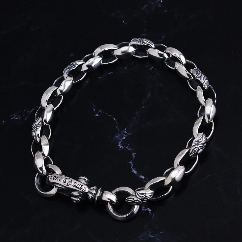 Carved Silk Link (S) Bracelet (Plain Circle) (Leonard Kamhout Engraved)