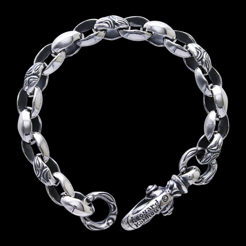 Carved Silk Link (S) Bracelet (Crane Circle) (Leonard Kamhout Engraved)