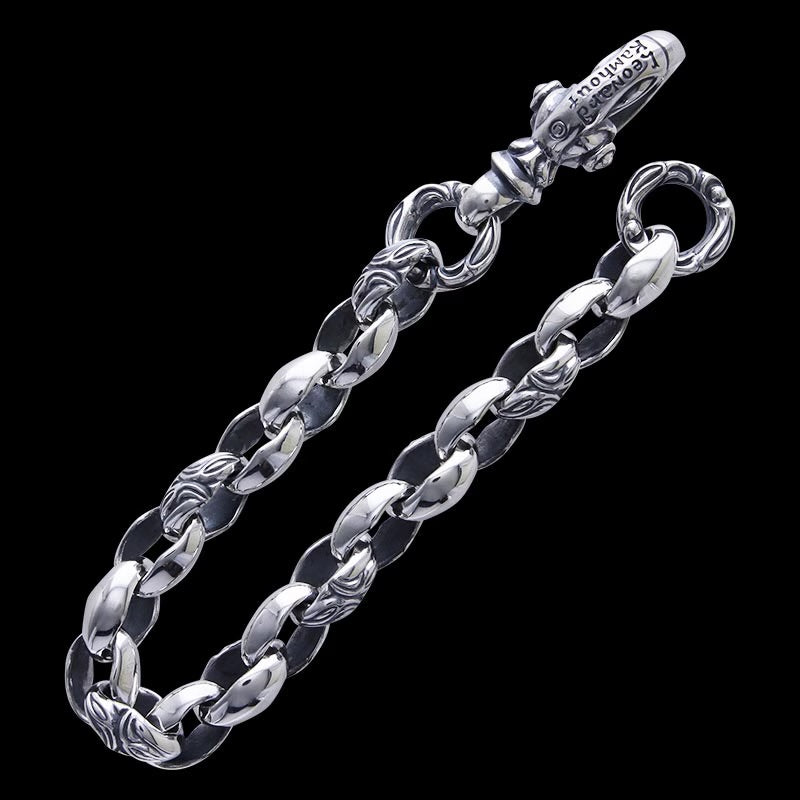 Carved Silk Link (S) Bracelet (Crane Circle) (Leonard Kamhout Engraved)