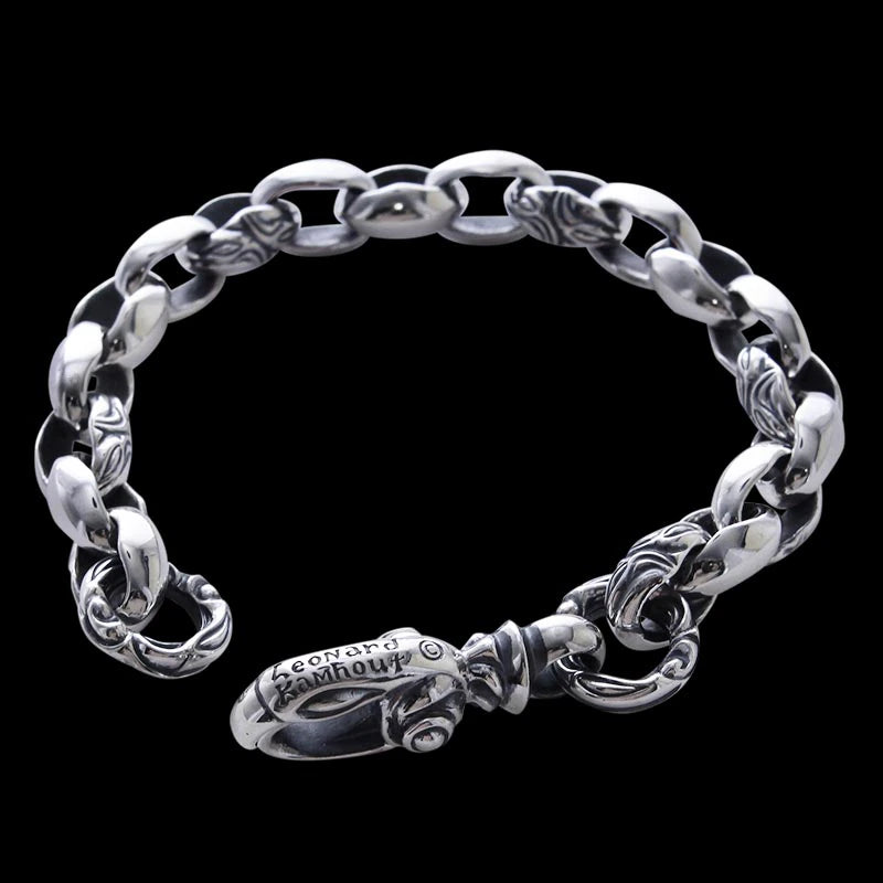 Carved Silk Link (S) Bracelet (Crane Circle) (Leonard Kamhout Engraved)