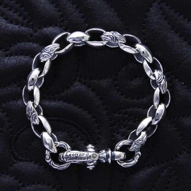 Carved Silk Link (S) Bracelet (Crane Circle) (Leonard Kamhout Engraved)