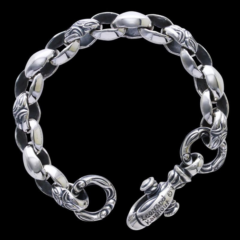 Carved Silk Link (M) Bracelet (Crane Circle) (Engraving Leonard Kamhout)