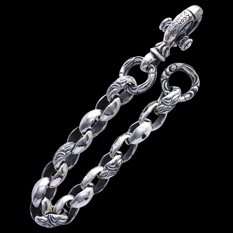 Carved Silk Link (M) Bracelet (Crane Circle) (Engraving Leonard Kamhout)