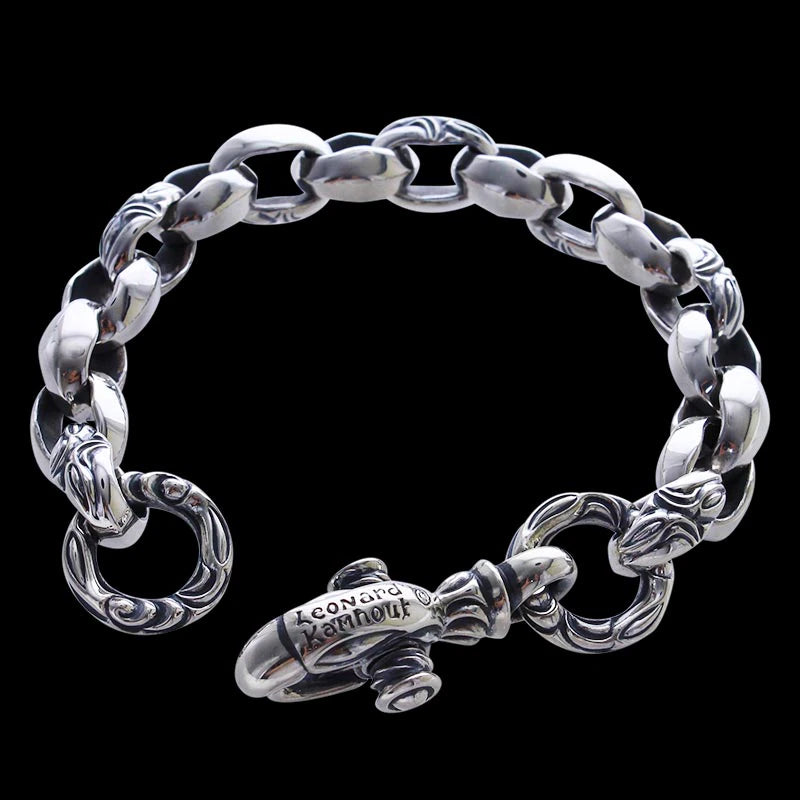 Carved Silk Link (M) Bracelet (Crane Circle) (Engraving Leonard Kamhout)