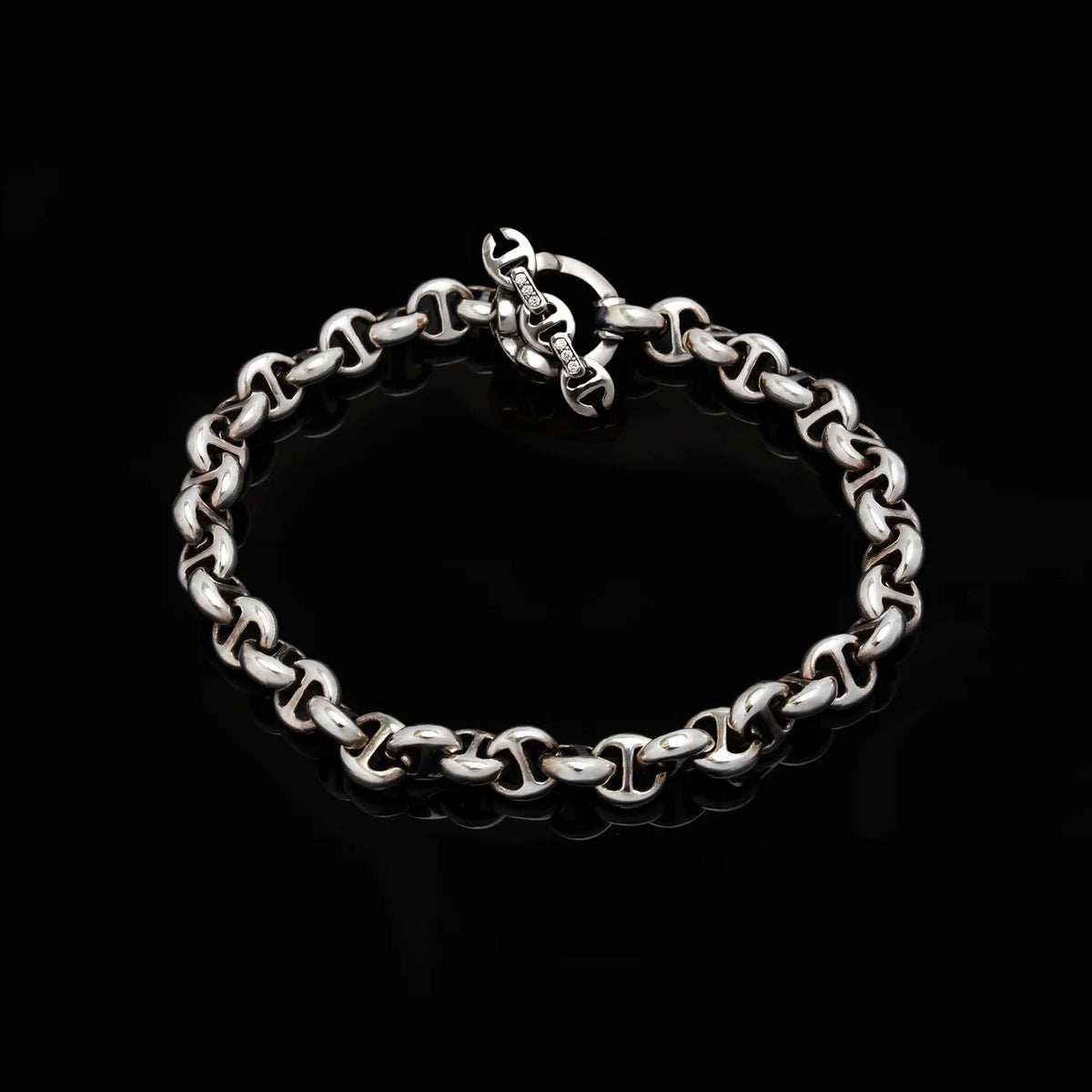 HB060 5MM オープンリンクブレスレット - スターリングシルバー＆ダイヤモンド