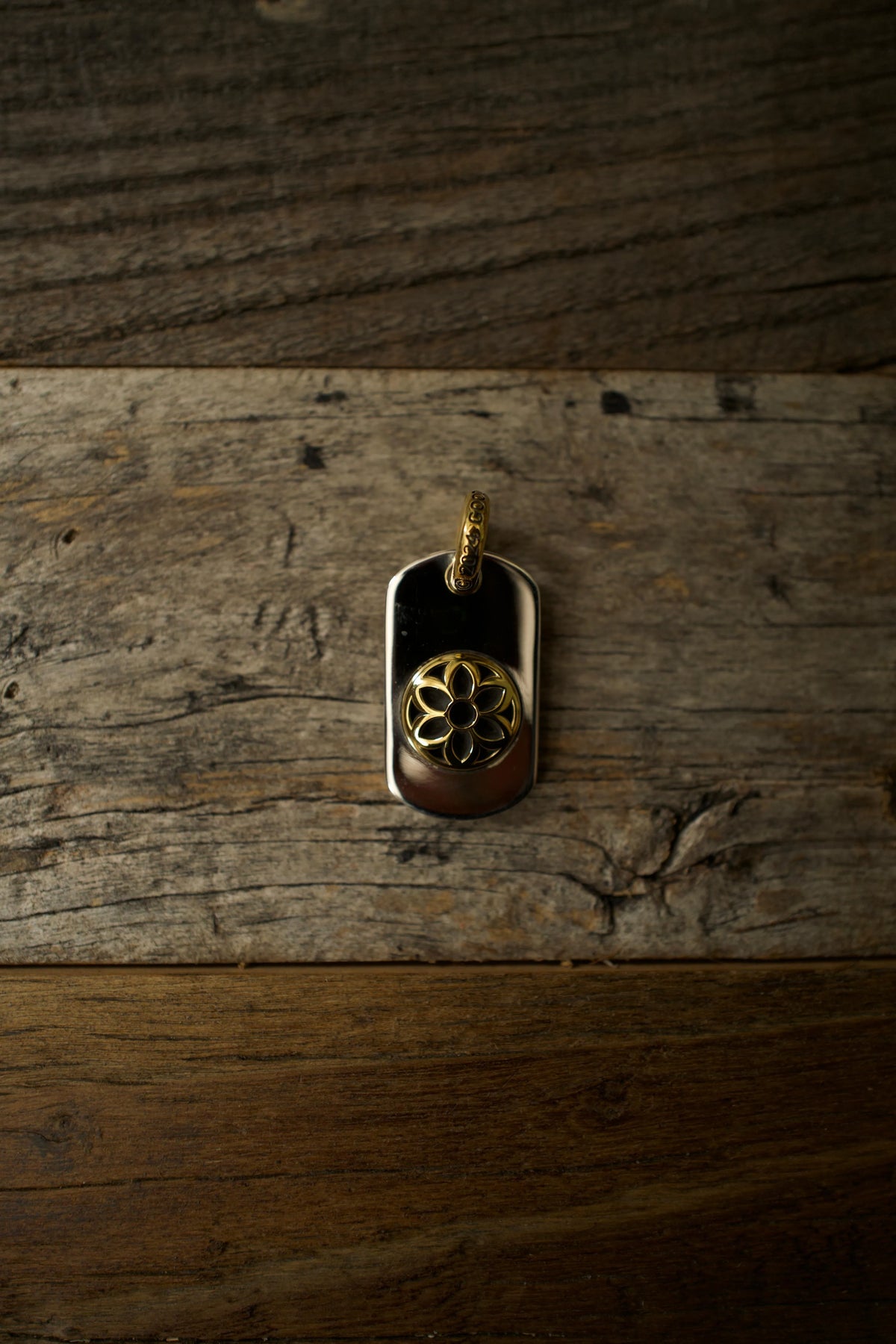 Two Toned Raised Rosette Dog Tag