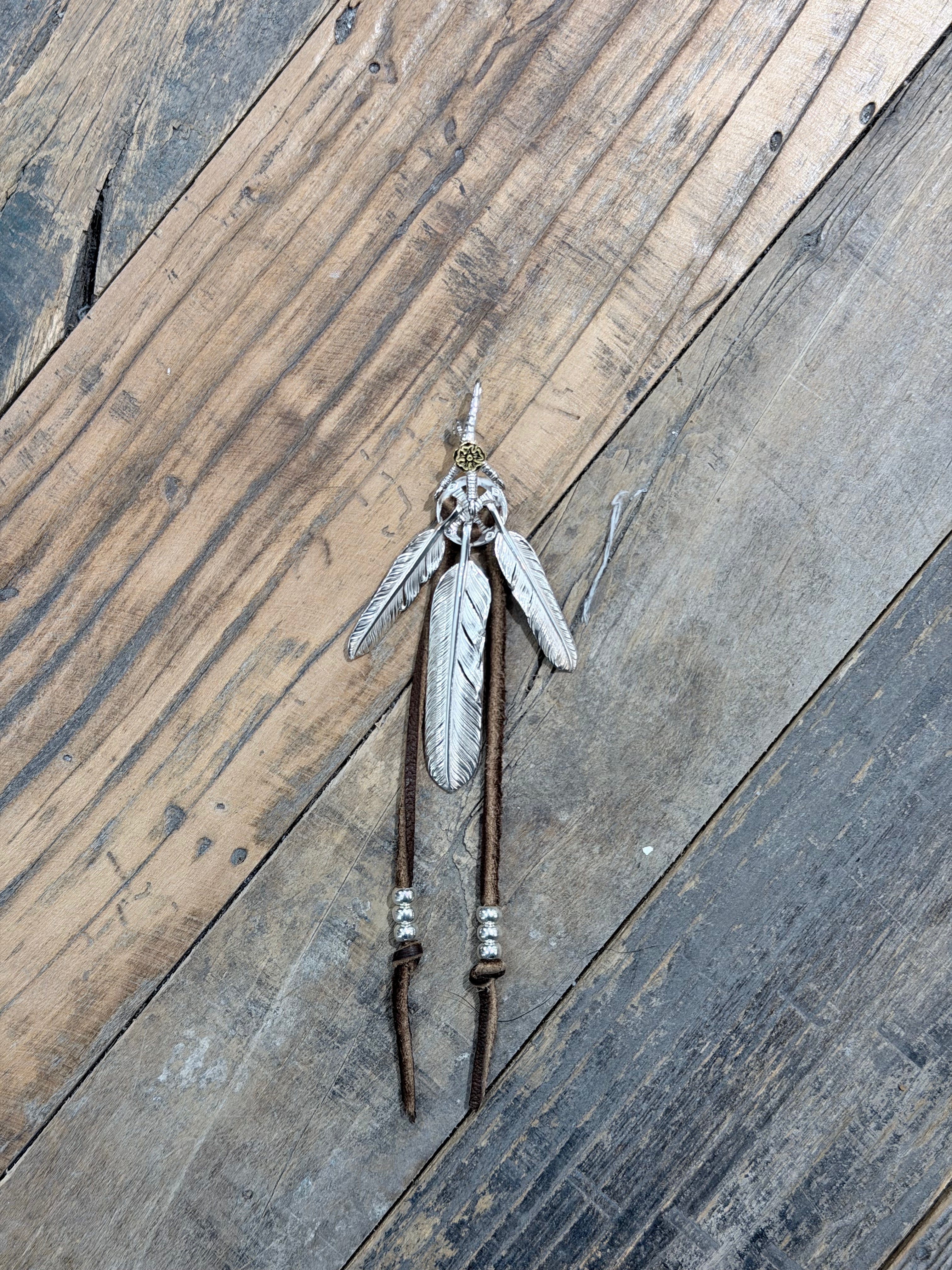 銀爪銀輪點金花 XS/L flight feather dream catcher 皮繩 Set